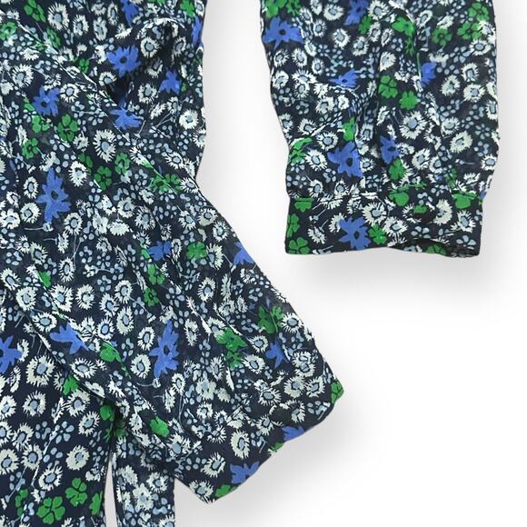 BANANA REPUBLIC Floral Faux Wrap Chic Dress Tie Front Sheer 3/4 Sleeve A-Line 4 - Picture 10 of 13
